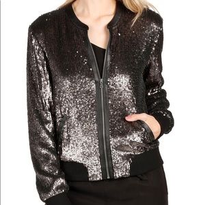 Paige sequin bomber jacket antique silver NWT